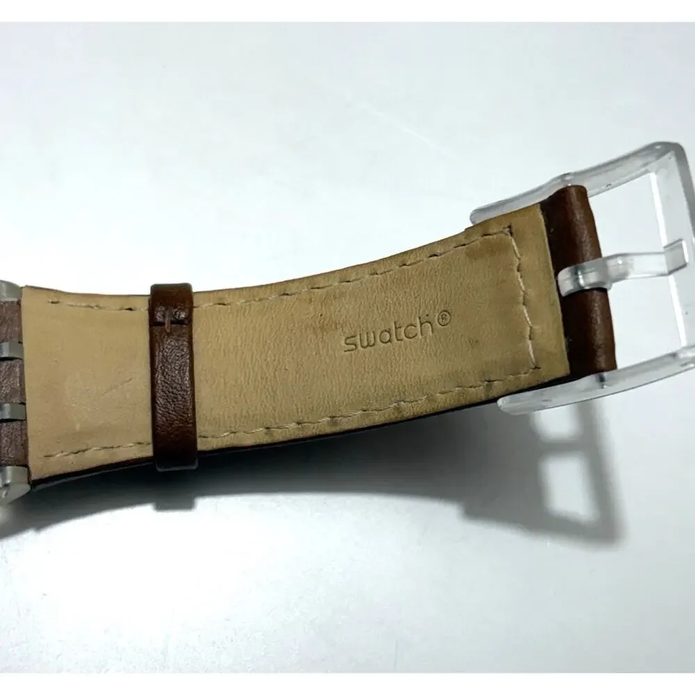 Ultra Rare Vintage 2002 Swatch Watch Khaki Brown Field Transparent Caseback 43mm